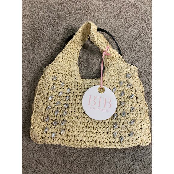 New BTB Los Angeles Crochet Straw Rhinestone Handbag - Picture 4 of 4